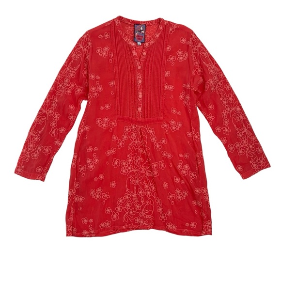 Johnny Was Birdie Marisol Embroidered Long Sleeve Tunic Top Coral Pink SZ M - Picture 2 of 14